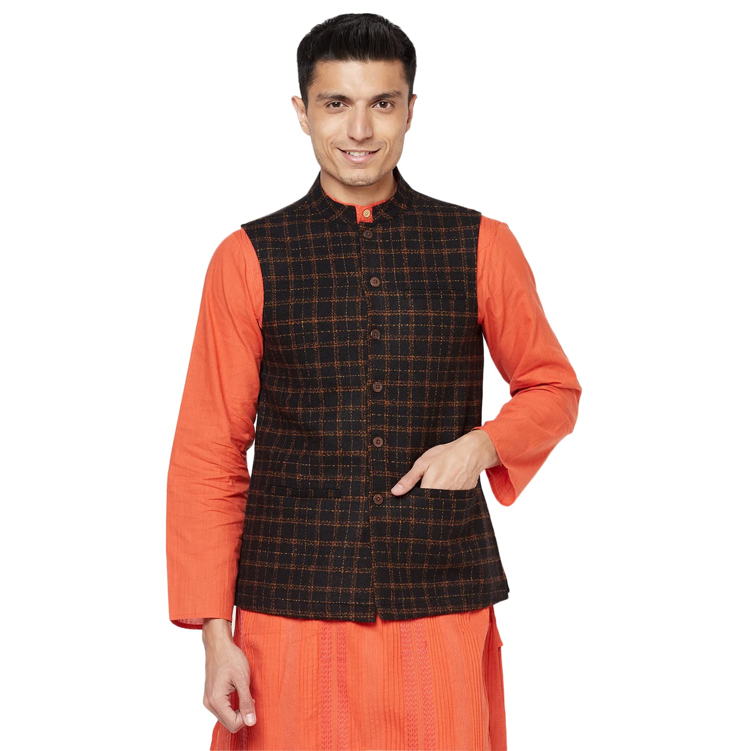 Fabindia Men Tweed Nehru Jacket Wool_S