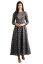 Aurelia Women's Polyester Grey Round Neck Printed Dress Calf Length