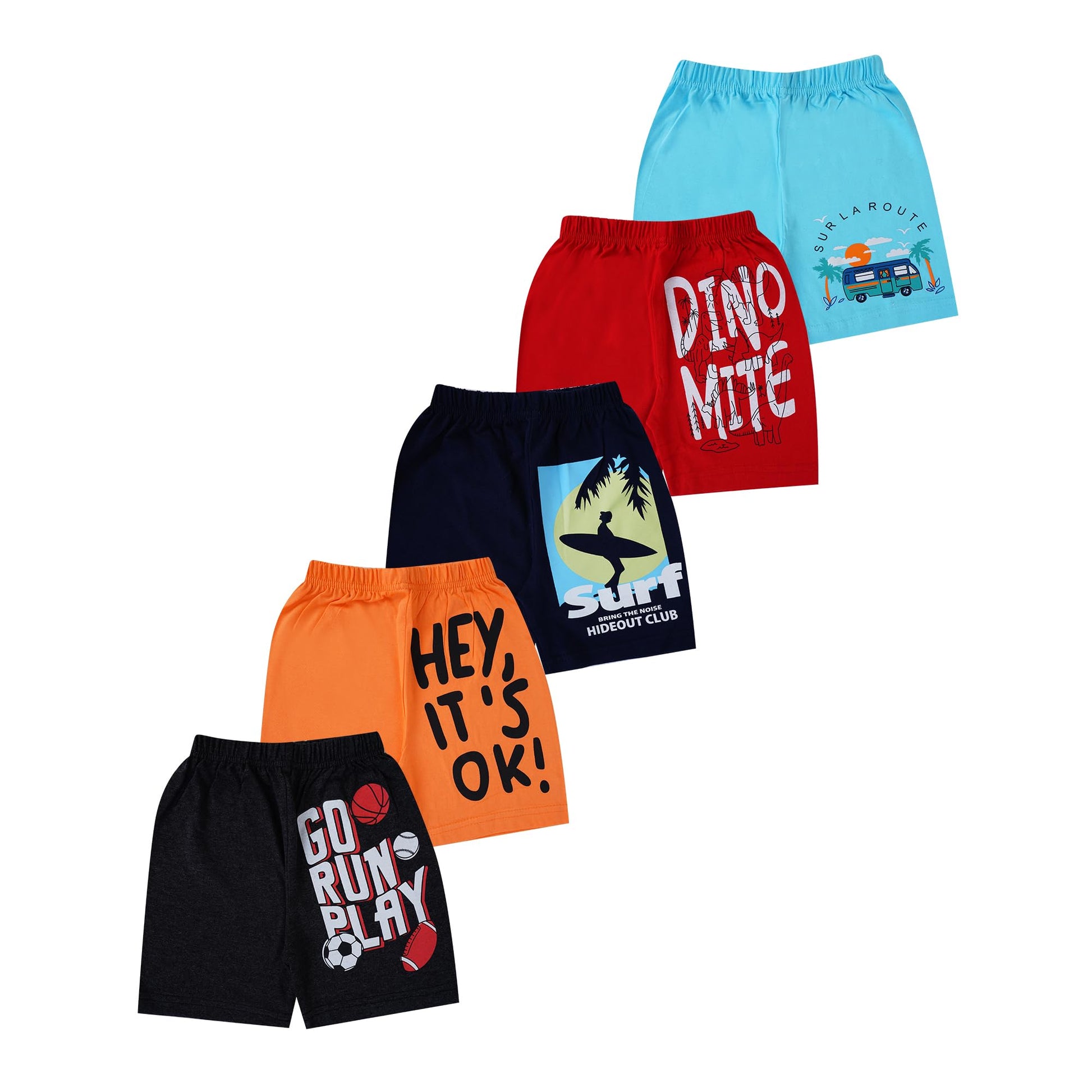 T2F Boys Printed Cotton Regular Fit Shorts(Pack of 5), Assorted, 2-3 Years