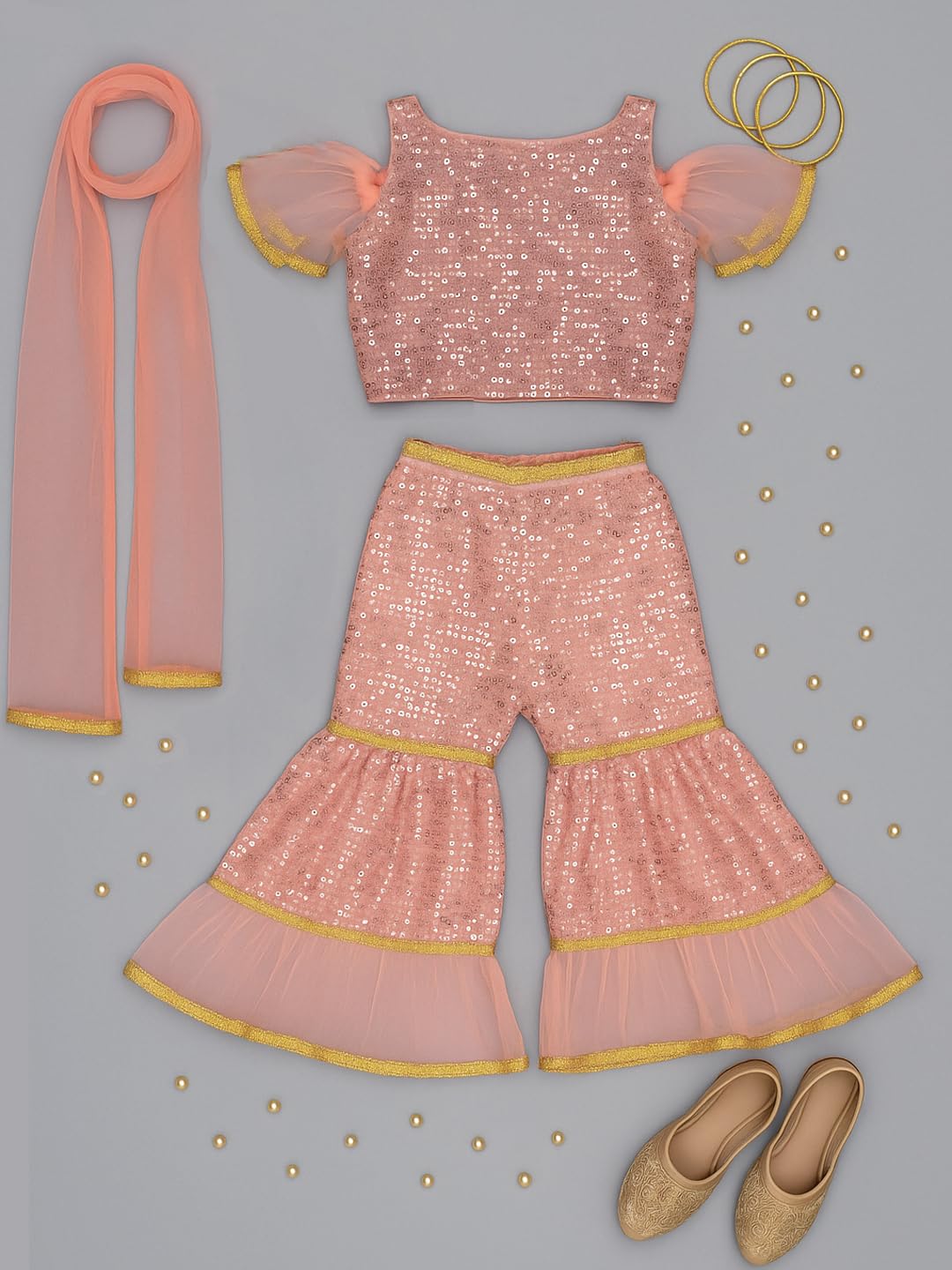 A.T.U.N. (ALL THINGS UBER NICE) Trendy Girls Crop Top and Sharara with Dupatta | Traditional Festive & Party Clothing Set