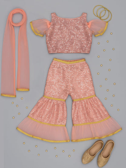 A.T.U.N. (ALL THINGS UBER NICE) Trendy Girls Crop Top and Sharara with Dupatta | Traditional Festive & Party Clothing Set