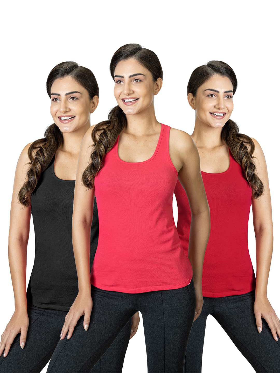 Lyra WomenS Stretchable Premium Cotton Racerback Tank Top (Pack Of 3)