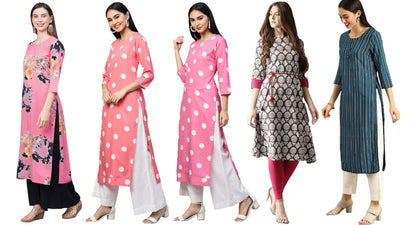 ANNI DESIGNER Women's Crepe Straight Printed Kurta Pack of 5 (Crepe-Combo-NW_010)