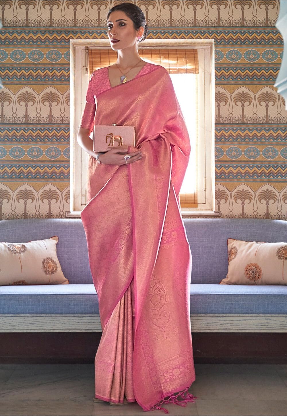 Madhuhansh WomenS Kanjivaram Banarasi Silk Saree Zari Woven For Festival Wedding With Rich Pallu Design And Unstitched Blouse P