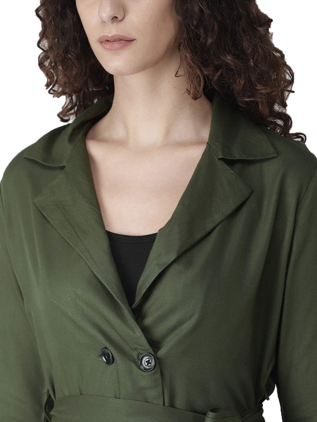 Style Quotient Women Solid olive viscose rayon smart casual Trench Coat