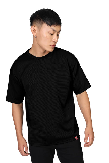 SHODOX Mens Solid Dotted Unique Design Oversized Tshirt for Men - Round Neck Loose Fit Drop Shoulder Mens T-Shirt Black