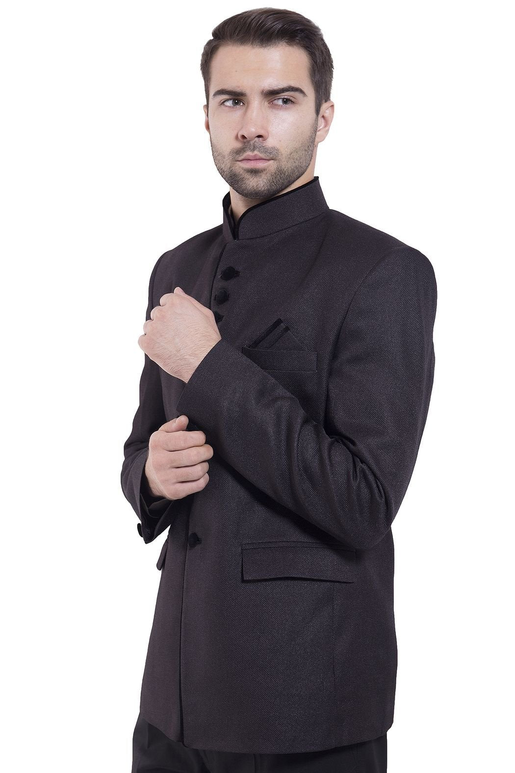 WINTAGE Mens Rayon Cotton Bandhgala Festive Black Nehru Mandarin Blazer