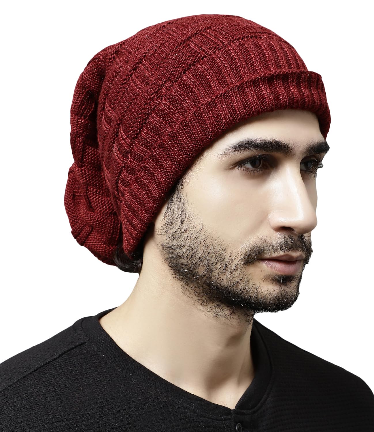 Weavers Villa Snow Proof Inside Fur Acro Wool Unisex Beanie Cap Knit Hat Thick Fleece Lined Winter Cap for Men & Women, Free Siz