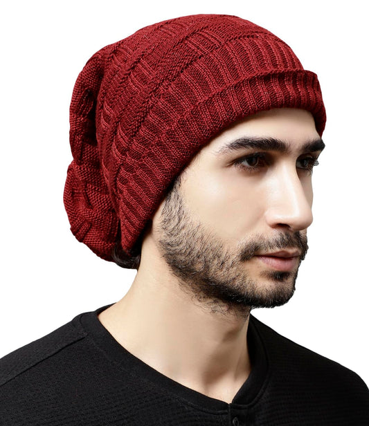 Weavers Villa Snow Proof Inside Fur Acro Wool Unisex Beanie Cap Knit Hat Thick Fleece Lined Winter Cap for Men & Women, Free Siz