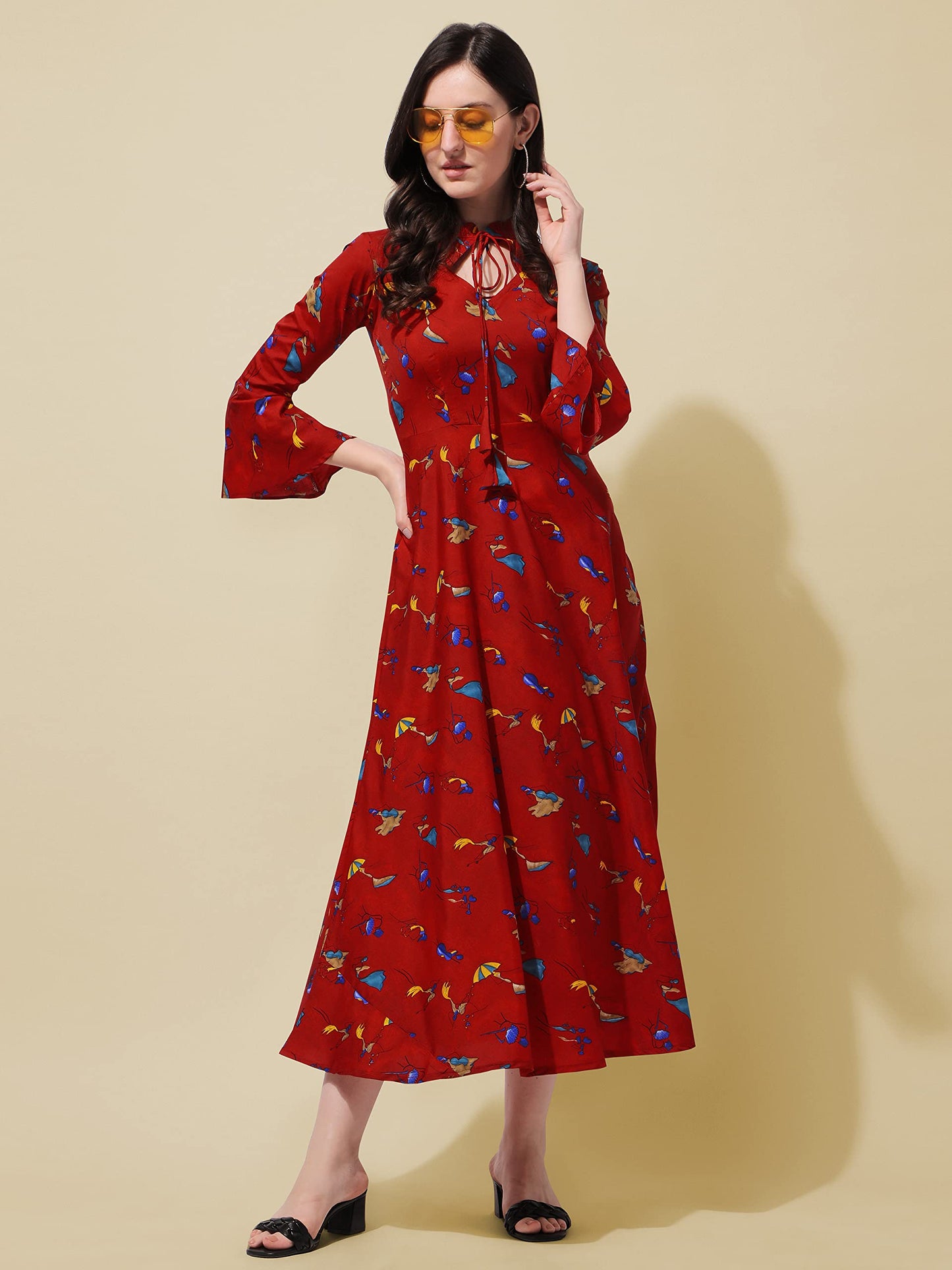 Oomph! WomenS Western & Fusion Wear Long Dresses For Women, Beach, Red - Md436