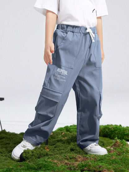 TAGAS Side Pocket Regular Slim Kids ||Relaxed Trouser ||Pant for Loose Comfortable Cargo ||Boys Joggers|| (KC-6-HOPE-GRAYISH Blu