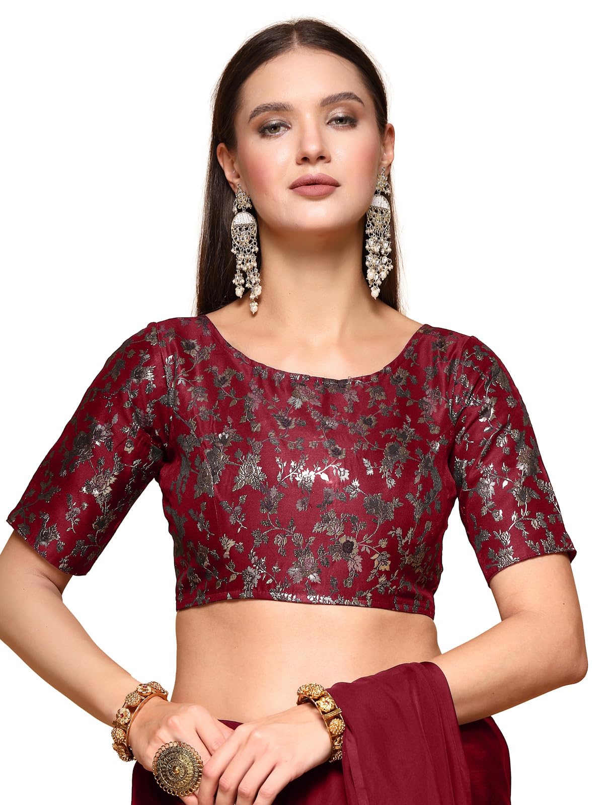 OOMPH! Readymade Blouse for Women, Brocade, Boat Neck, rbbl531