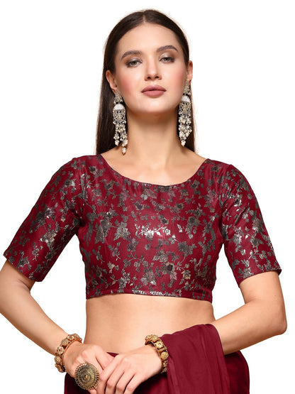 OOMPH! Readymade Blouse for Women, Brocade, Boat Neck, rbbl531