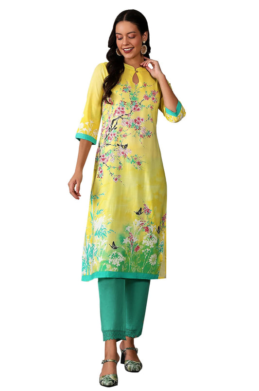 Aurelia Yellow Floral Printed Printed Regular Kurta For Women