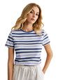 Toochki Tops for Woman | Spandex Top | T-Shirt | Tshirt | Western | for Jeans | Short Sleeve | Stretchable | Striped Printed Blu
