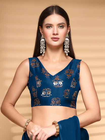 Oomph! Readymade Blouse For Women, Brocade, Sleeveless, V-Neck, Rbbl674