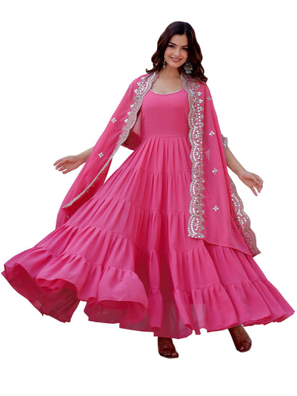 Fashion Basket Pink Georgette Anarkali Kurta for Women