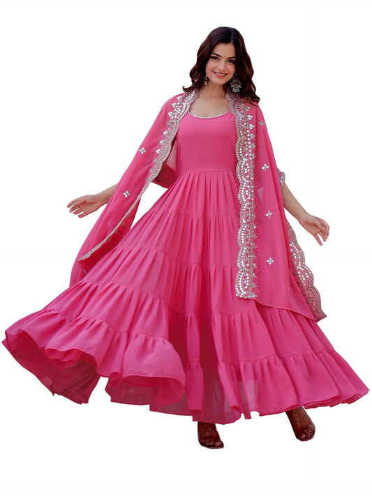 Fashion Basket Pink Georgette Anarkali Kurta for Women