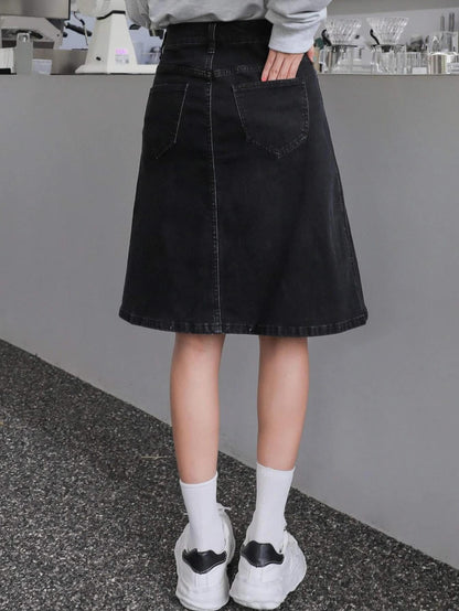 Kotty Womens Cotton Lycra Blend Solid Skirt Oil Black