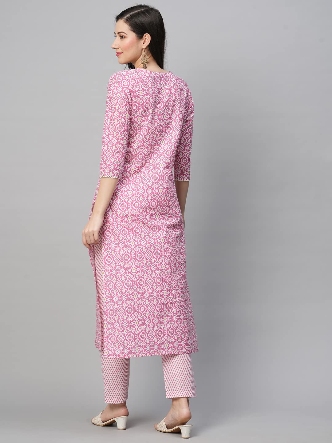 GoSriKi Women's Cotton Blend Printed Straight Kurta with Pant (Kavi Pink-Nw06-GS)