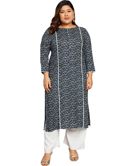 Tissu Women's Plus Size Multicolor Printed Kurta with Palazzo
