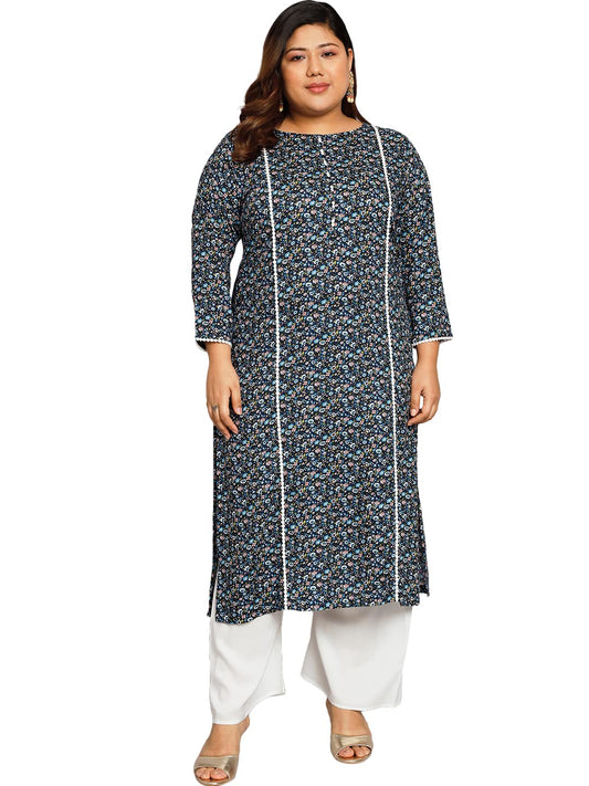 Tissu Women's Plus Size Multicolor Printed Kurta with Palazzo