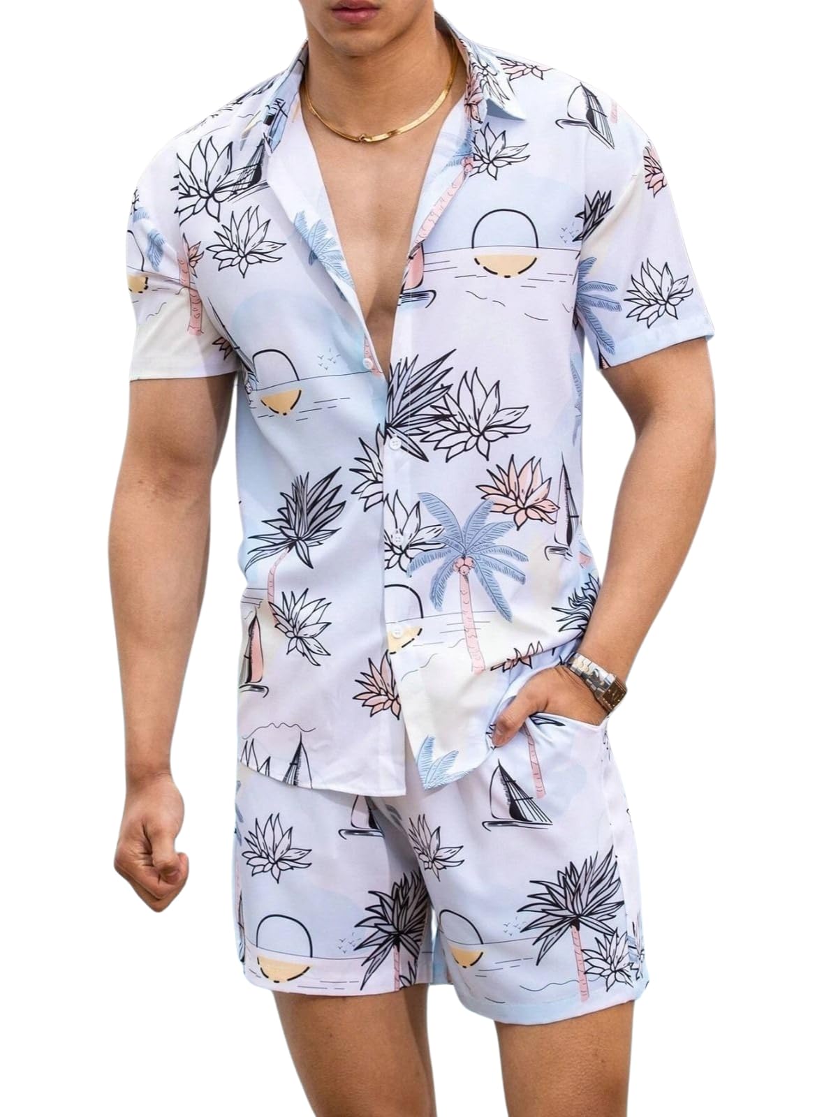 Leriya Fashion Mens Rayon Printed Co-Ord Set, Multicolour, Xs