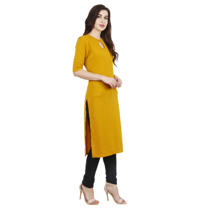 Popwings Casual Mustard Key Hole Streachable Kurti