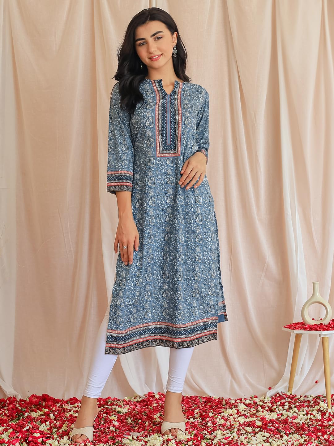 Libas WomenS Crepe Printed Straight Kurta (26557_Grey