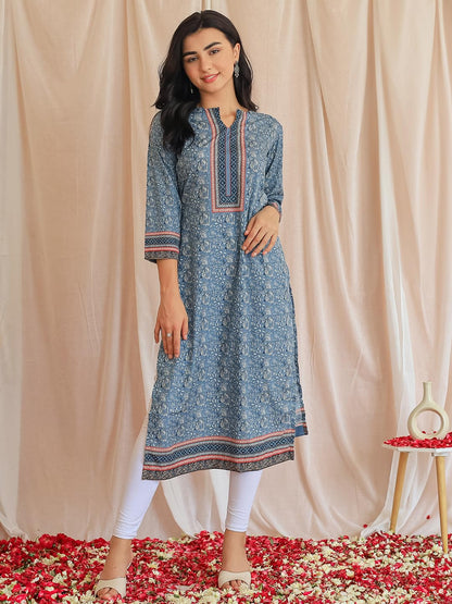 Libas WomenS Crepe Printed Straight Kurta (26557_Grey