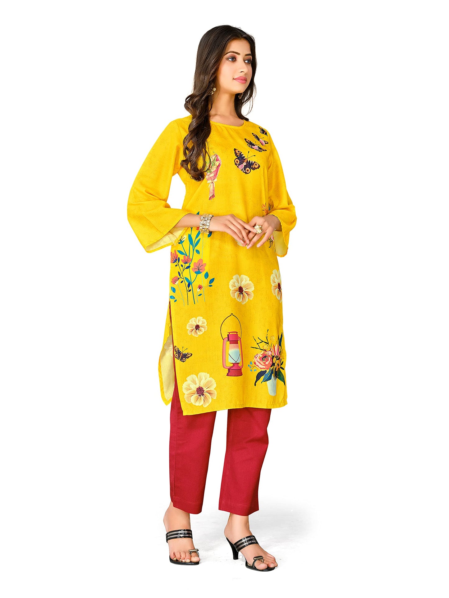 Womanista Women's Polyester Abstract Regular Kurta