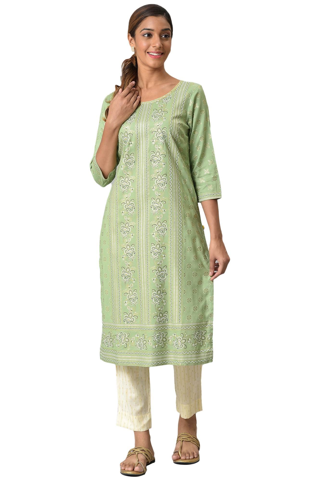 Aurelia Women's Viscose Floral Regular Shirt (23AUA13682-506078_Mint Green