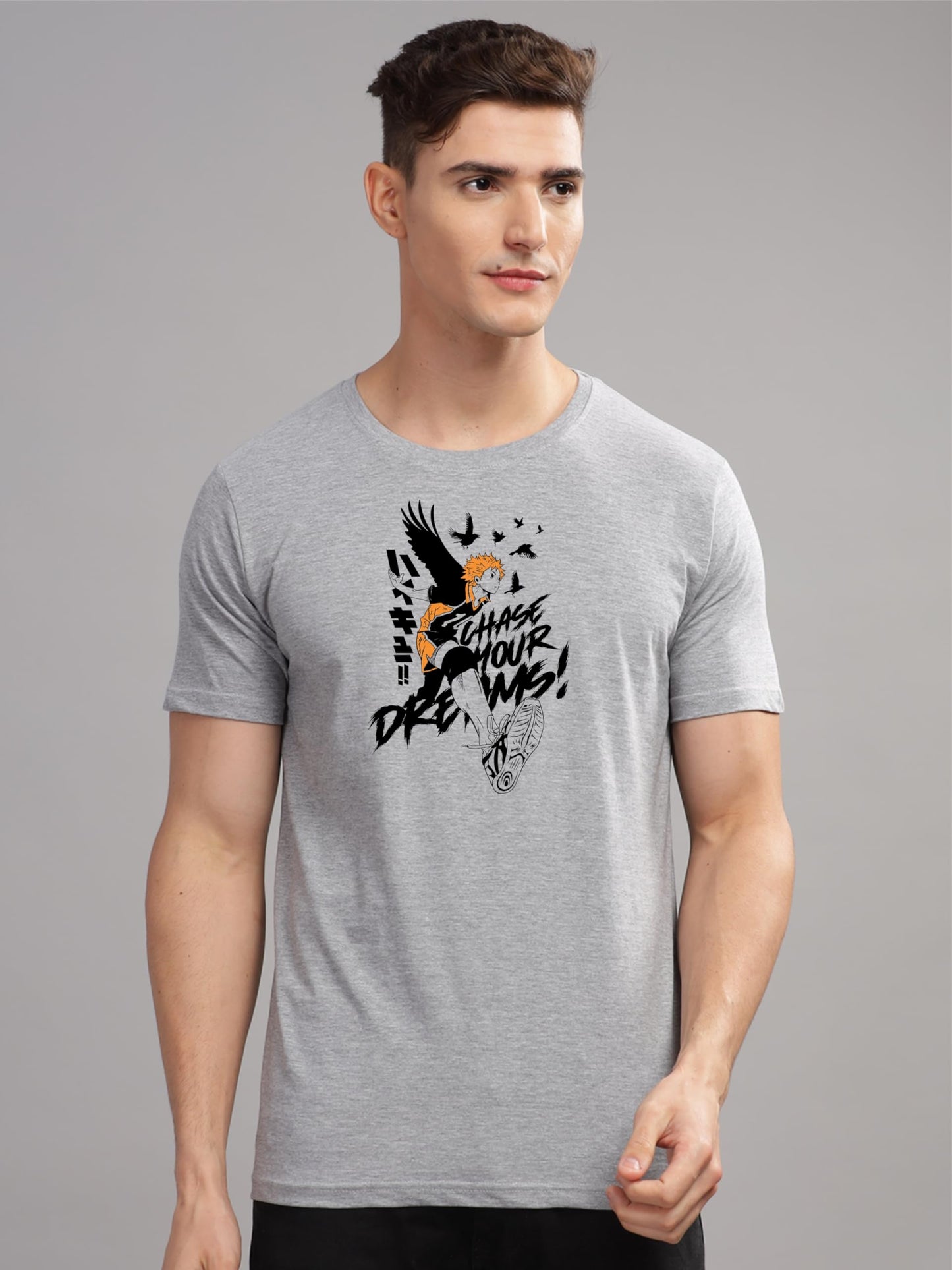 ADRO Mens Anime T Shirt - Premium Cotton Printed Haikyuu Tshirt - Perfect for Haikyuu Fans Print and Comfortable Fit Grey T-Shir