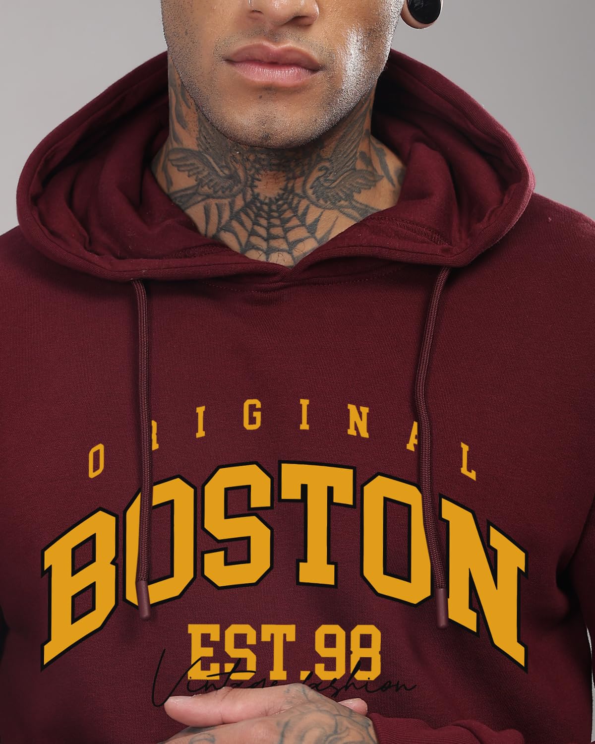 ADRO Mens Cotton Neck Hooded Sweatshirt (H24-BOST-MR_Maroon