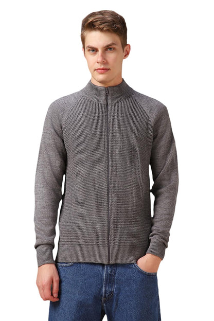 Dennis Lingo Men Grey Solid Acrylic Slim-Fit Full Sleeve Sweater