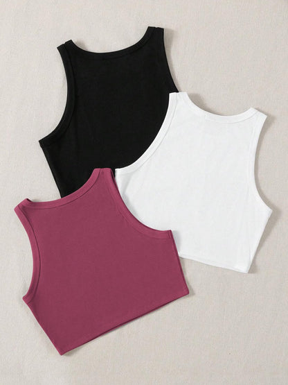 Toochki Tops for Woman | Spandex Top | Crop | Short | Western | for Jeans | Sleeveless | Stretchable | Pack of Three | Black-Whi