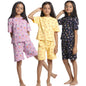 T2F Girls Cotton Printed Oversized Fit T-Shirt and Shorts Clothing Set (Pack of 3)