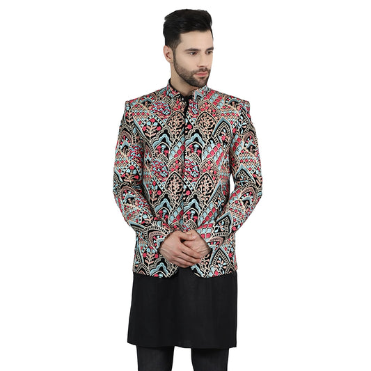 WINTAGE Mens Embroidered Velvet Multicolored Bandhgala : Blazer1561 Multicolour