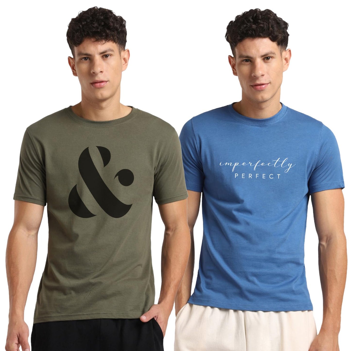 Nobero MenS Graphic Regular Fit T-Shirt (1M-Twts-C0702_Olive Green/Marine