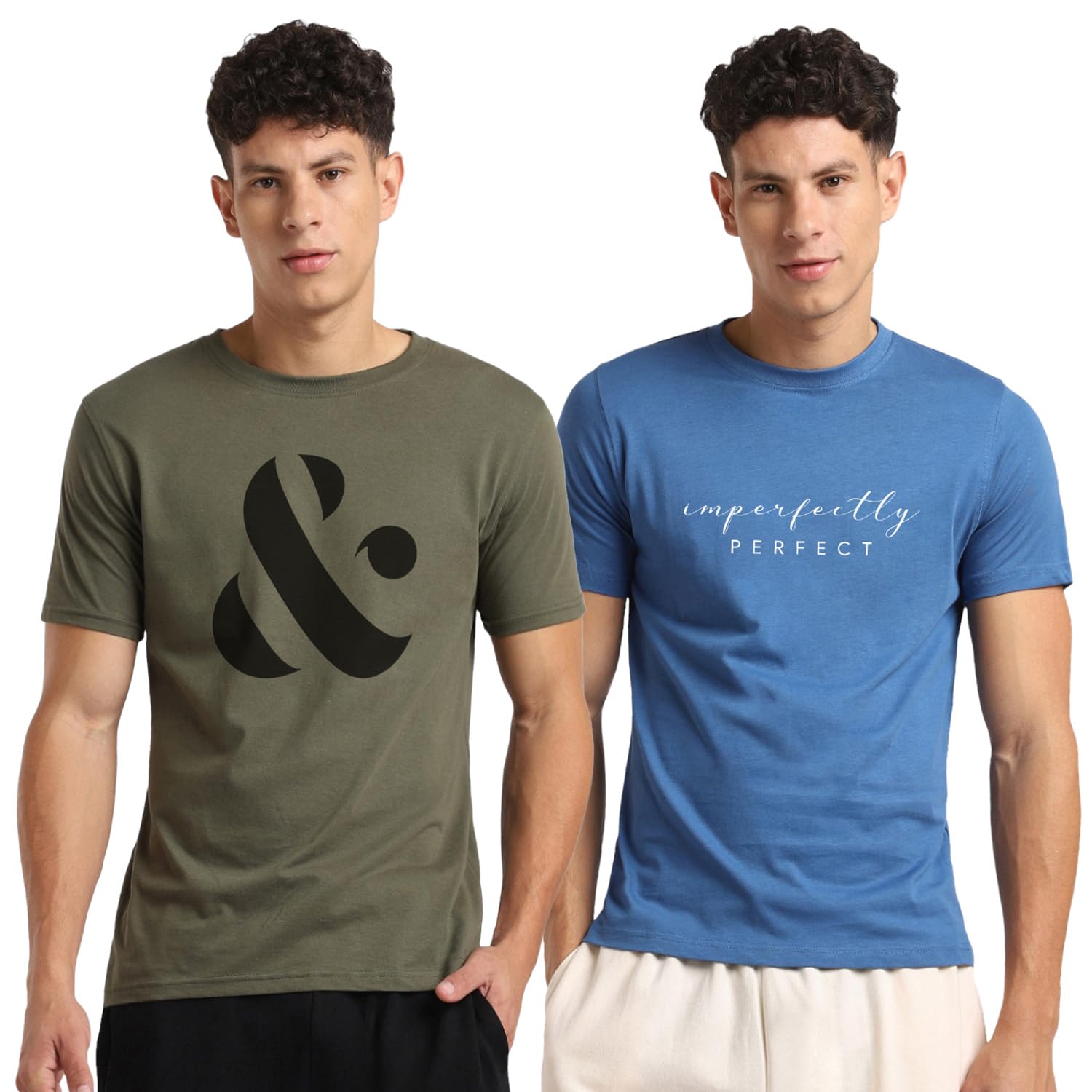 Nobero MenS Graphic Regular Fit T-Shirt (1M-Twts-C0702_Olive Green/Marine