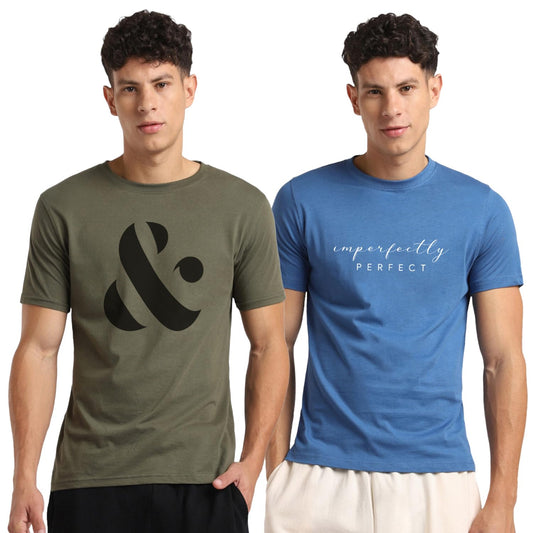 Nobero MenS Graphic Regular Fit T-Shirt (1M-Twts-C0702_Olive Green/Marine