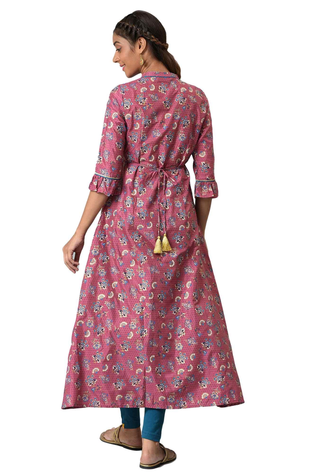 Aurelia Pink Foil Pattern Kurta with Sequins