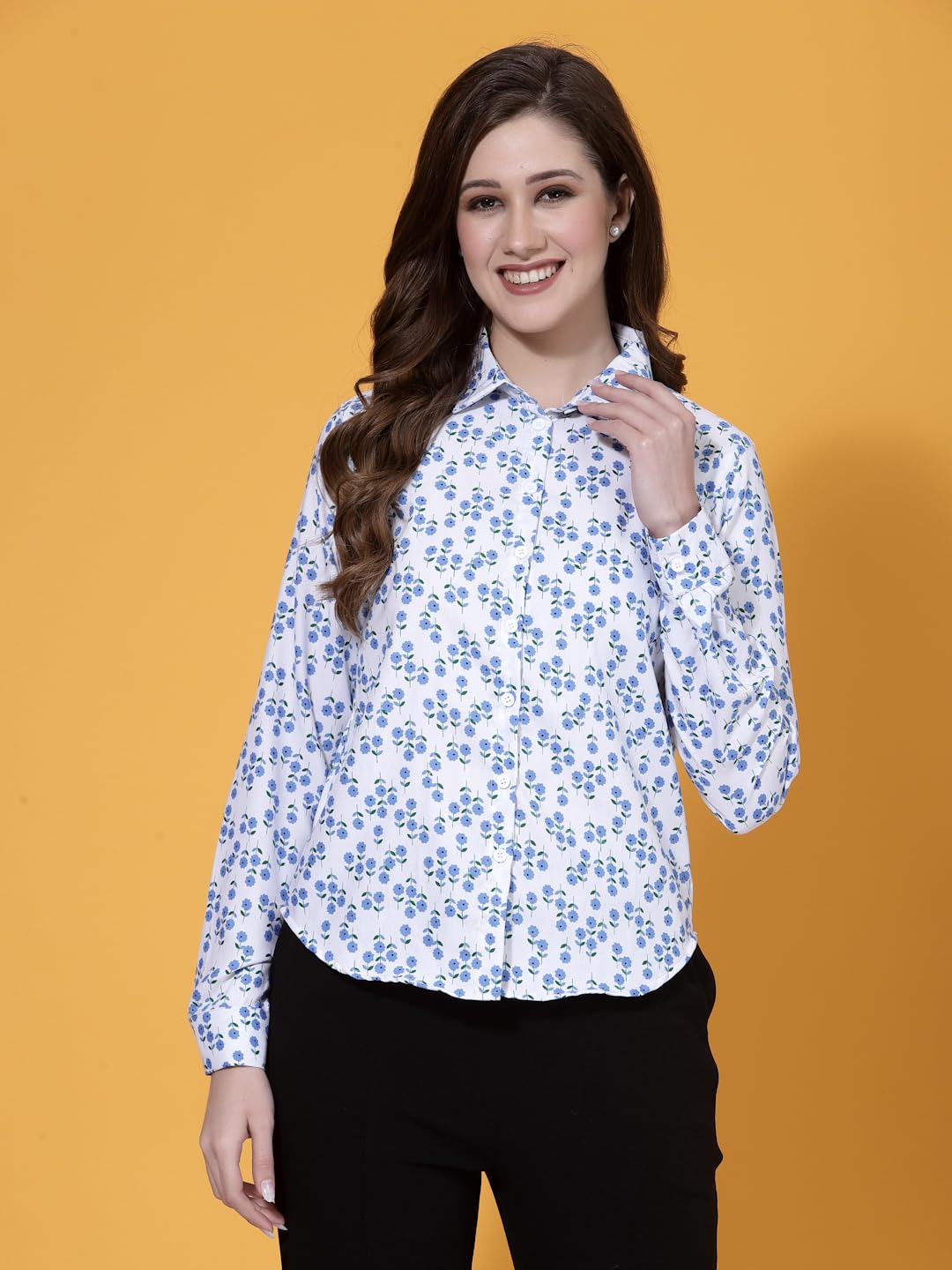 OOMPH! Shirts for Women, Floral Printed, White