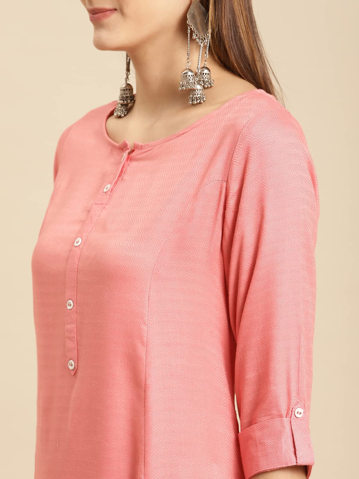 rangita Coral Rayon Calf Length Self Design Asymmetrical Kurti for Women | Kurta for Women