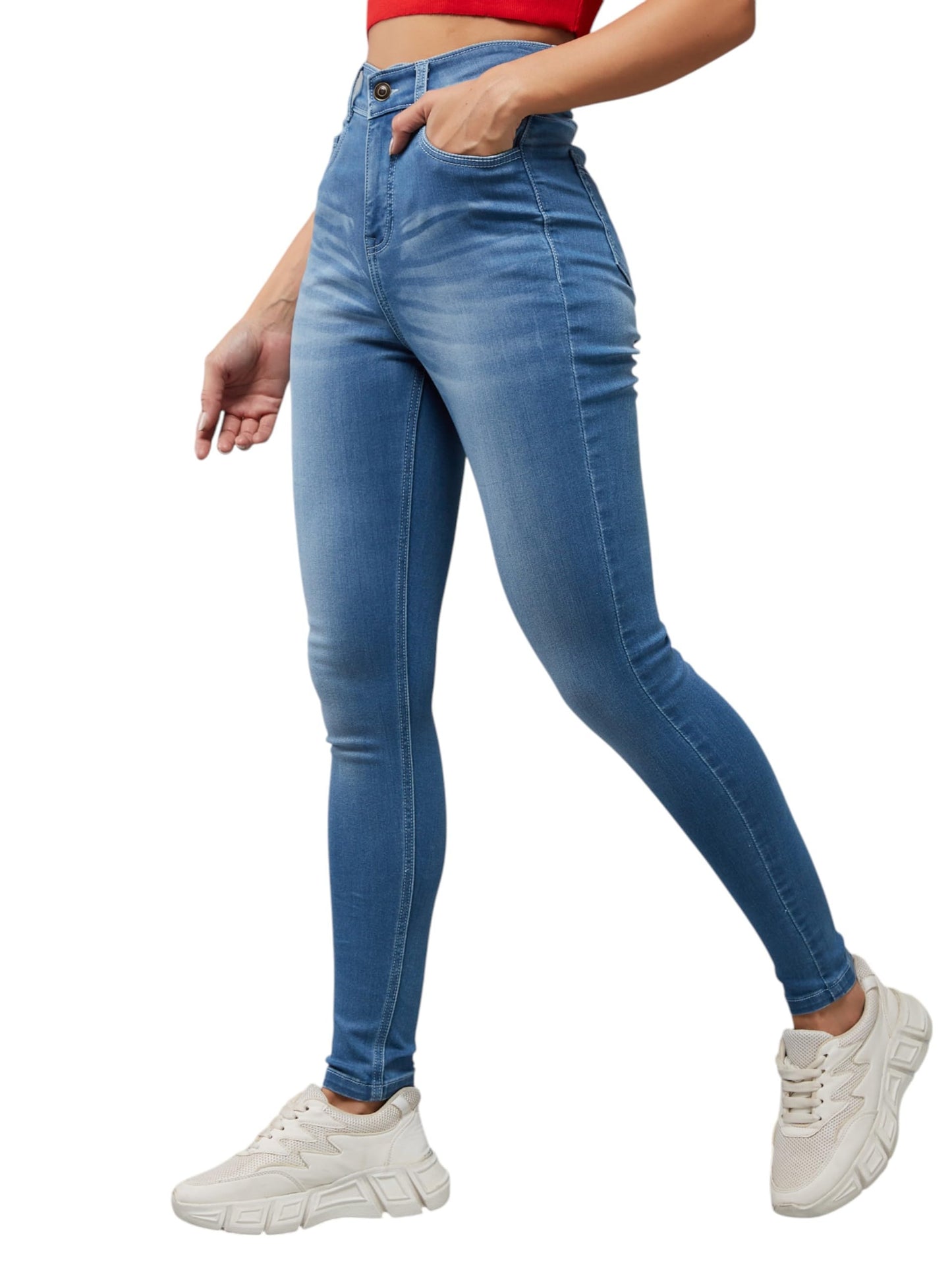 Dolce Crudo Womens Super Skinny High Rise Regular Length Stretchable Shaping Denim Jeans (DOAW23DEN99-95-547-36, Turquoise Blue
