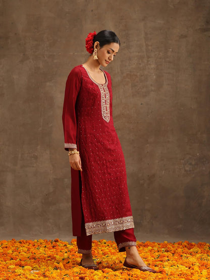 Libas Women's Silk Blend Kurta Set, Medium-X-Large, Maroon, Model 38088O, Cotton Material