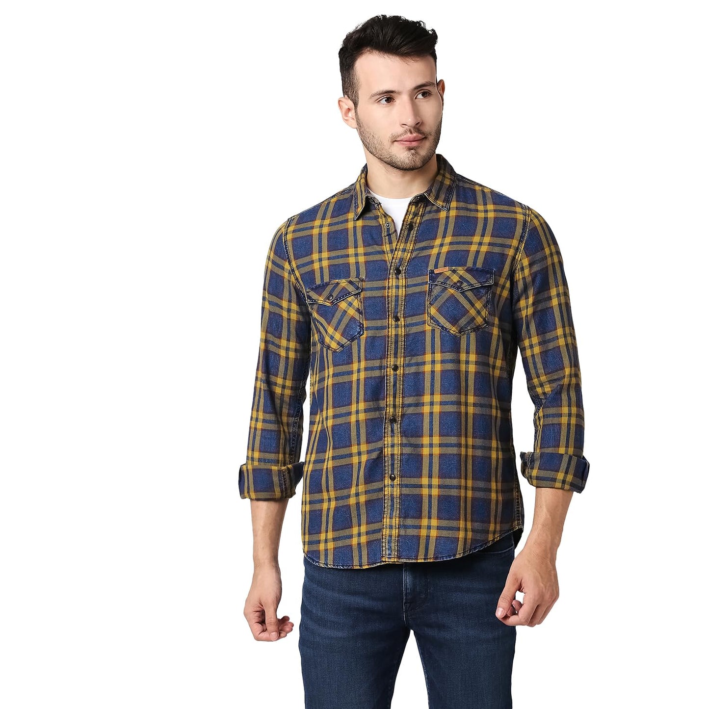 Pepe Jeans Cotton MenS Regular Fit Checked Shirts Yellow, Small