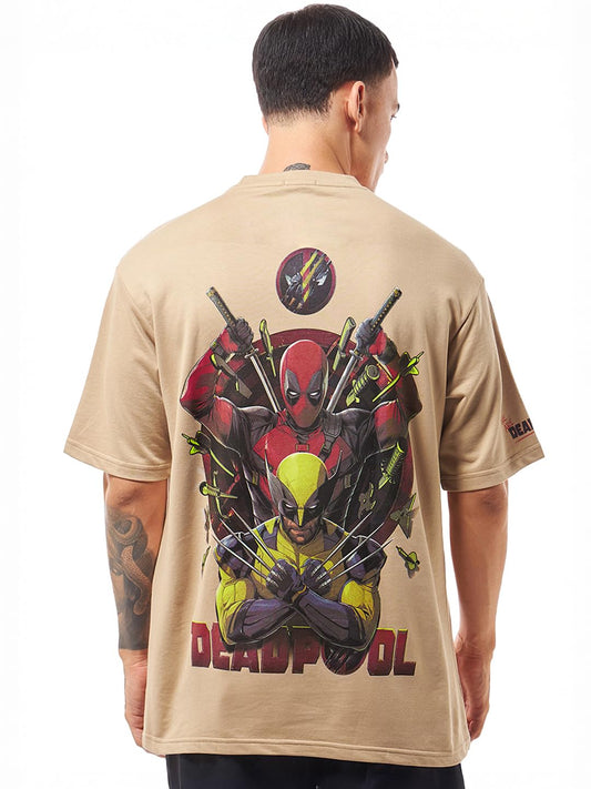 Bewakoof Heavy Duty 1.0 Official Marvel Merchandise Deadpool MenS Graphic Print Oversized Fit Half Sleeve Round Neck Cotton Blen