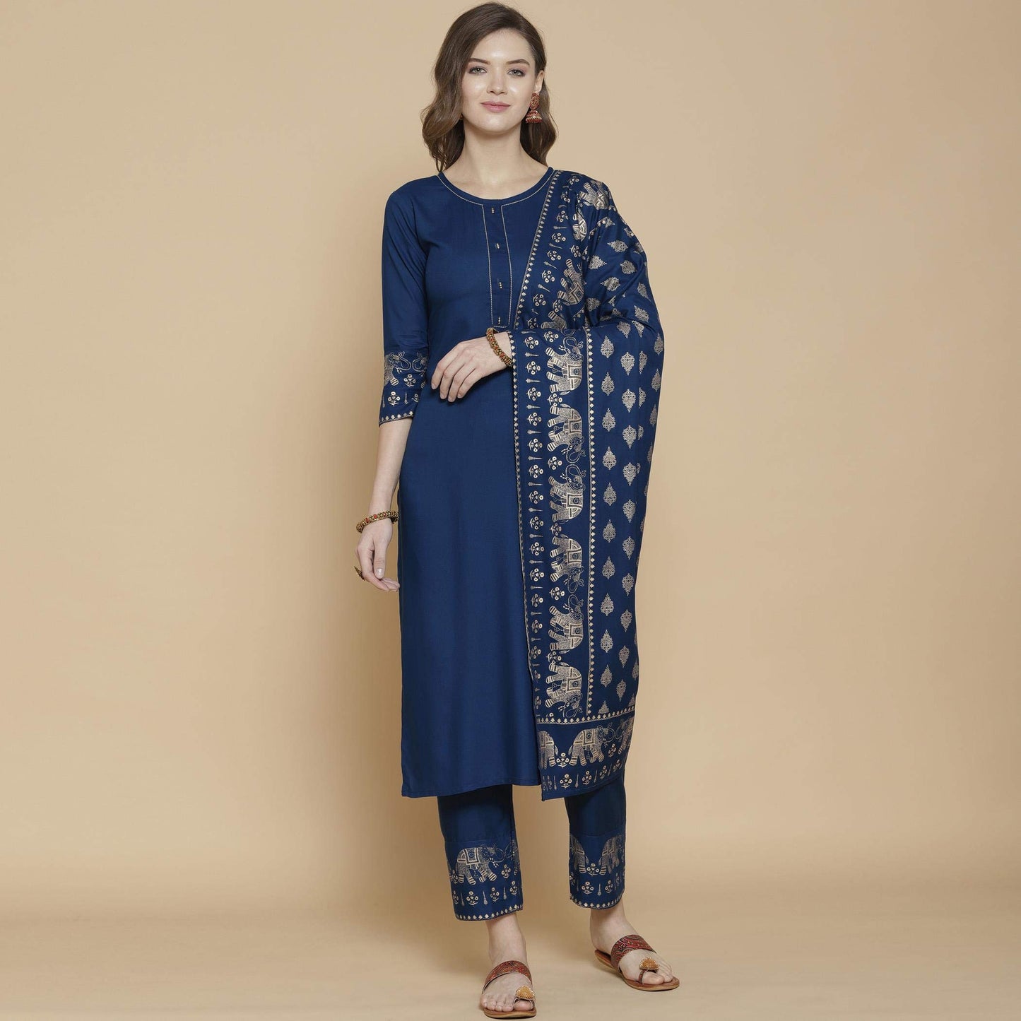 ANNI DESIGNER Women's Rayon Solid Kurta with Palazzo & Dupatta