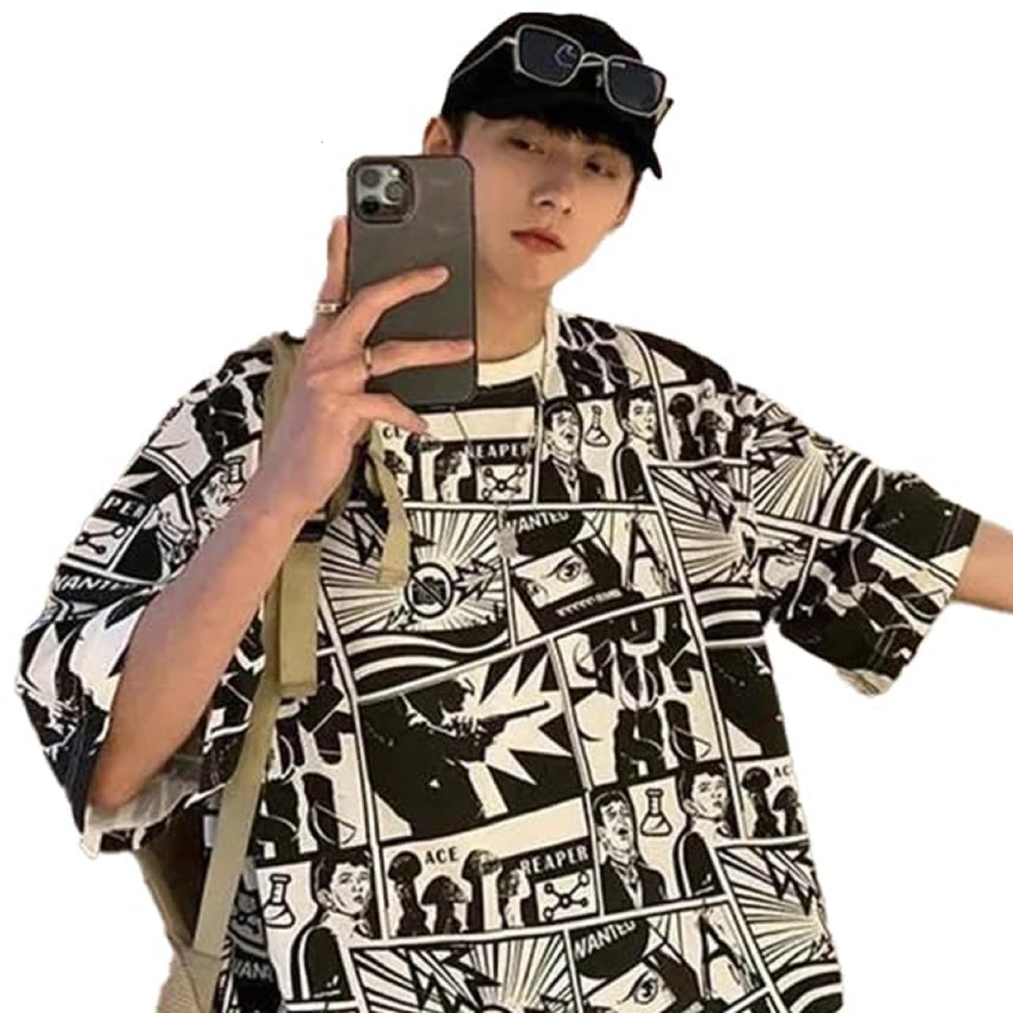 Thalasi Comic All Over Printed Green Anime Oversized T Shirts For Men - Drop Shoulder Loose Fit Cotton T-Shirt - Trending Naruto